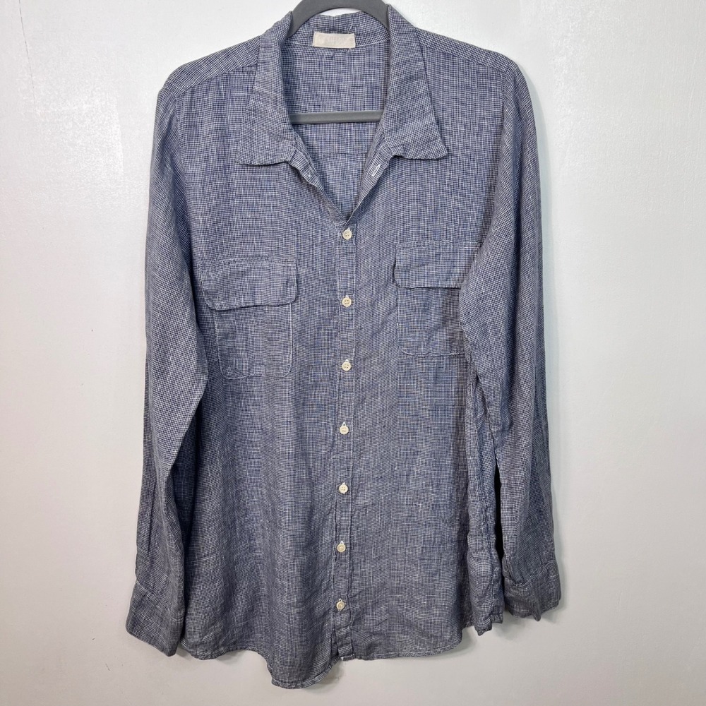 CP Shades Women's L 100% Linen Micro Houndstooth Utility Shirt Made in USA